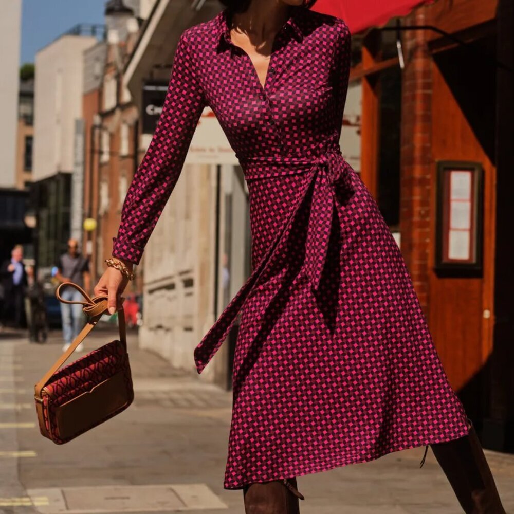 NWT Boden Laura Jersey Midi Shress Vibrant Pink, Abstract Diamond. Sz: 10P